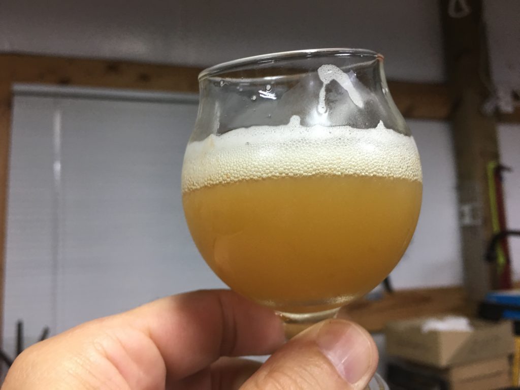 A taste of 12-day old NEIPA just after kegging. 